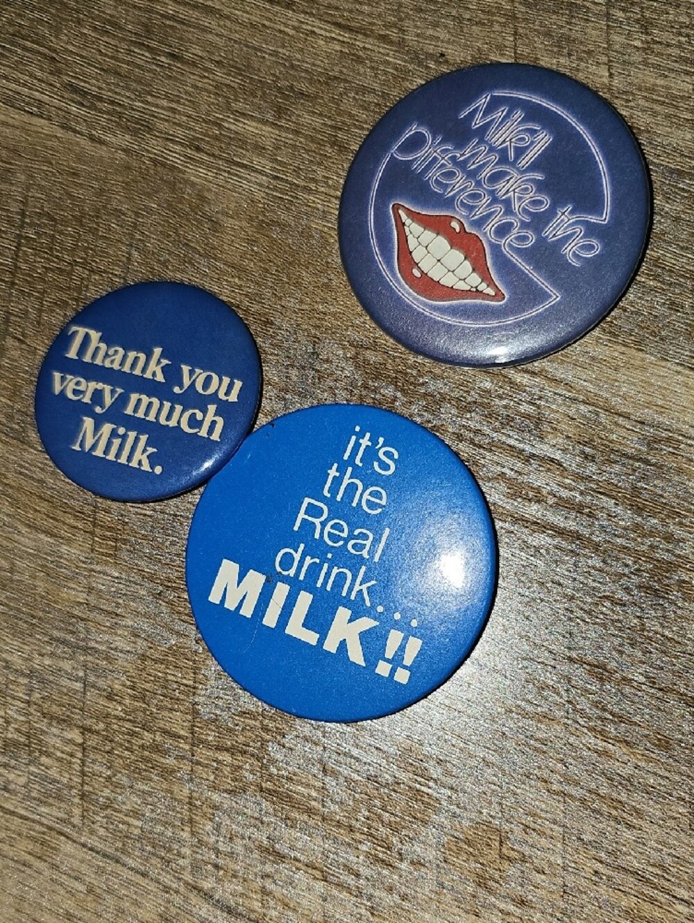 'Milk' Promotional Pinback Buttons - Pack of 3 VTG